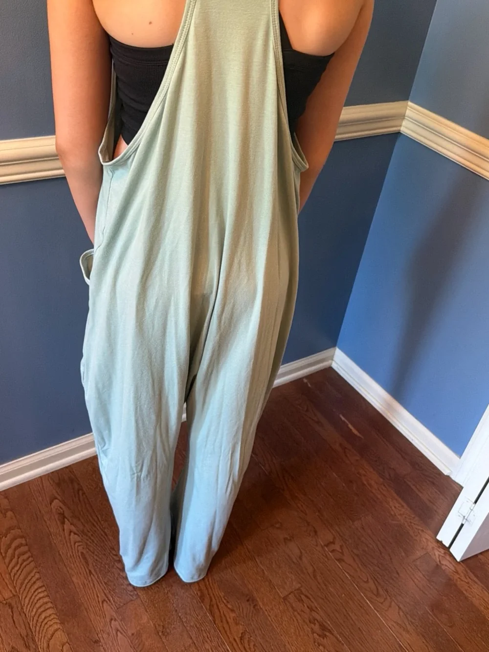 Relaxed Light Sage Women's Scoop-Neck Jumpsuit with Pockets
